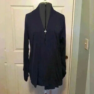 ECLA dark blue shrug buttonless cardigan sweater button sleeves women LARGE